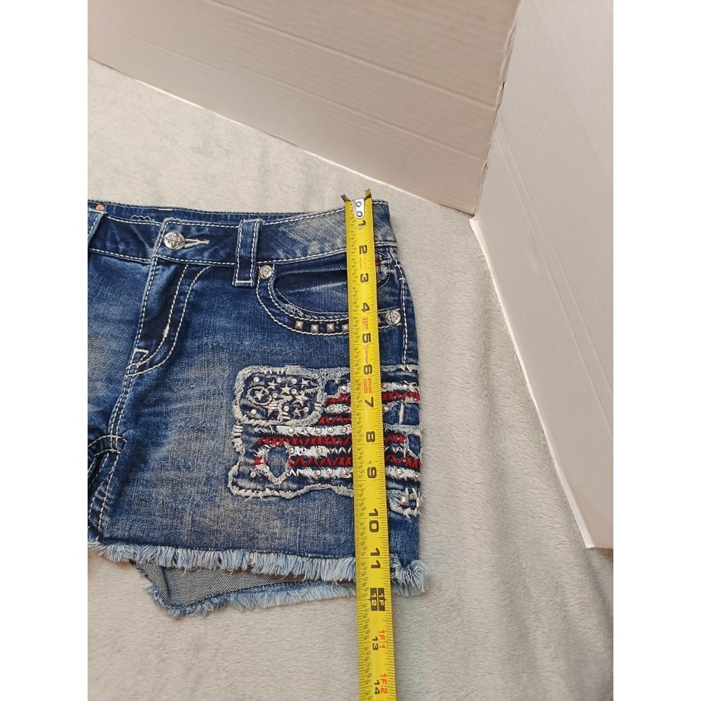 Miss Me Tattered Patriotic Embellished Flag Shorts Crystal Studs 30 Jean Shorts - Picture 6 of 12